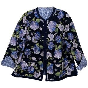 Appleseed's Hydrangeas Quilted Reversible Jacket Size 1X Floral Cottagecore New